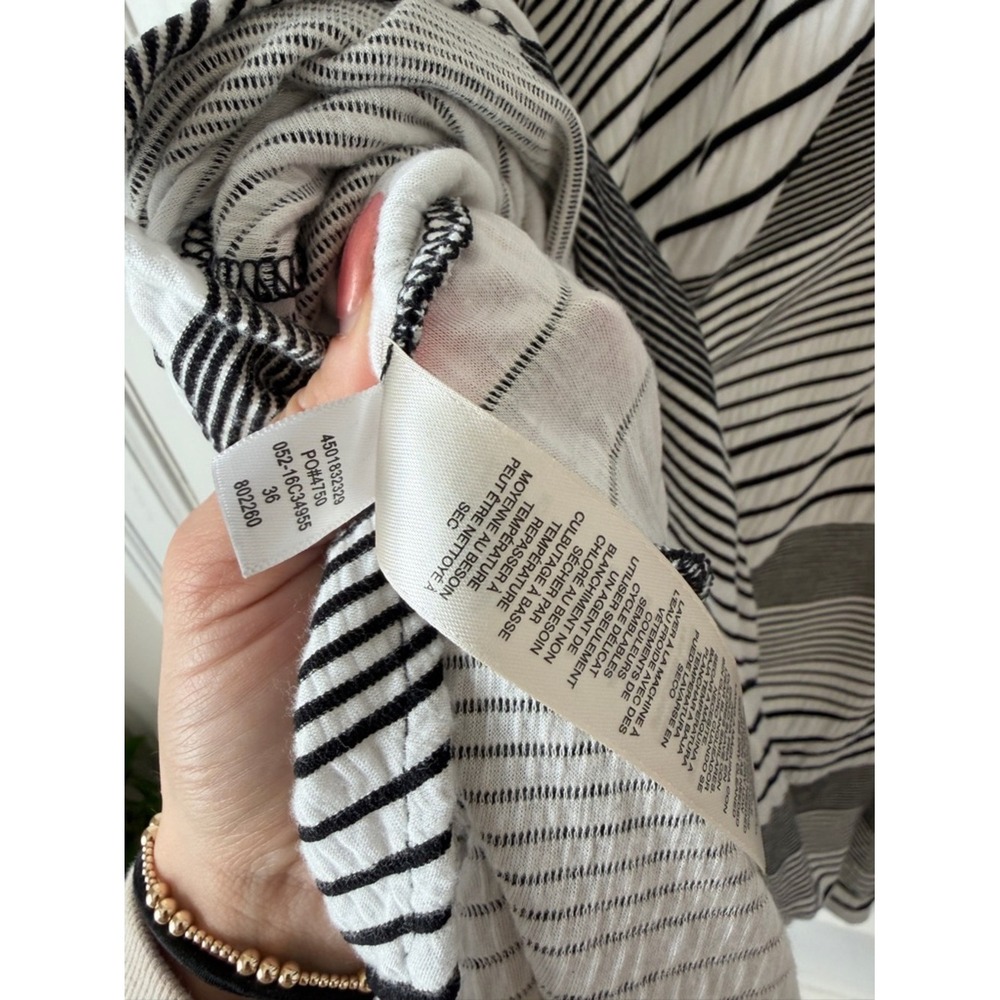 Chicos Flowy Midi Skirt Handkerchief Hem Trapeze Coastal Black‎ White Stripes - Picture 15 of 16